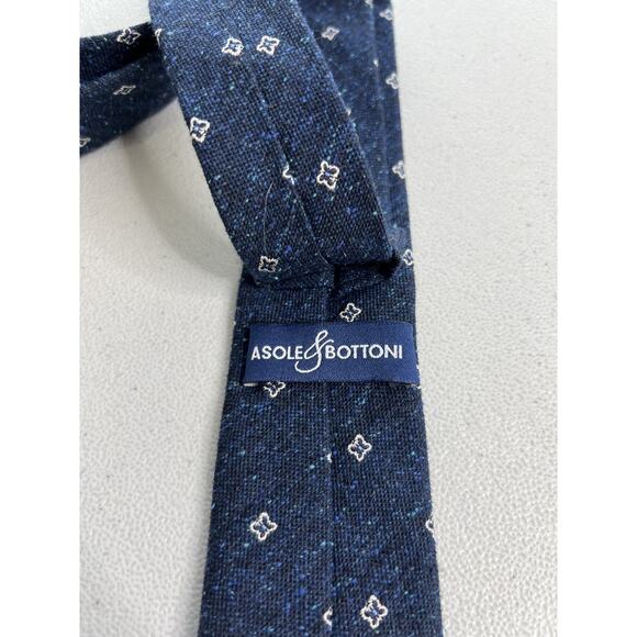 Asole & Bottoni Blue, Gray Flower Pattern Silk/Wool Skinny Tie NWOT - Picture 5 of 6